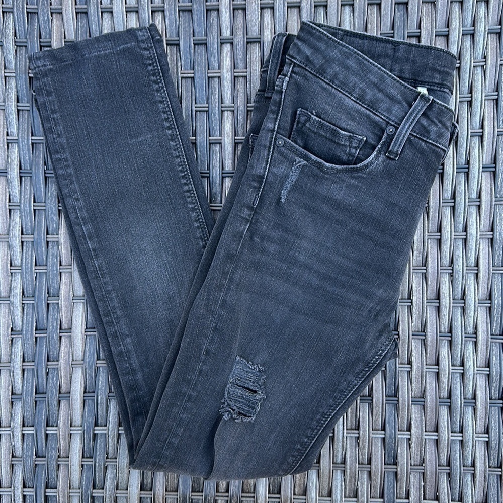 Zara Woman Medium Rise Slim Fit Deconstructed Black Skinny Jeans